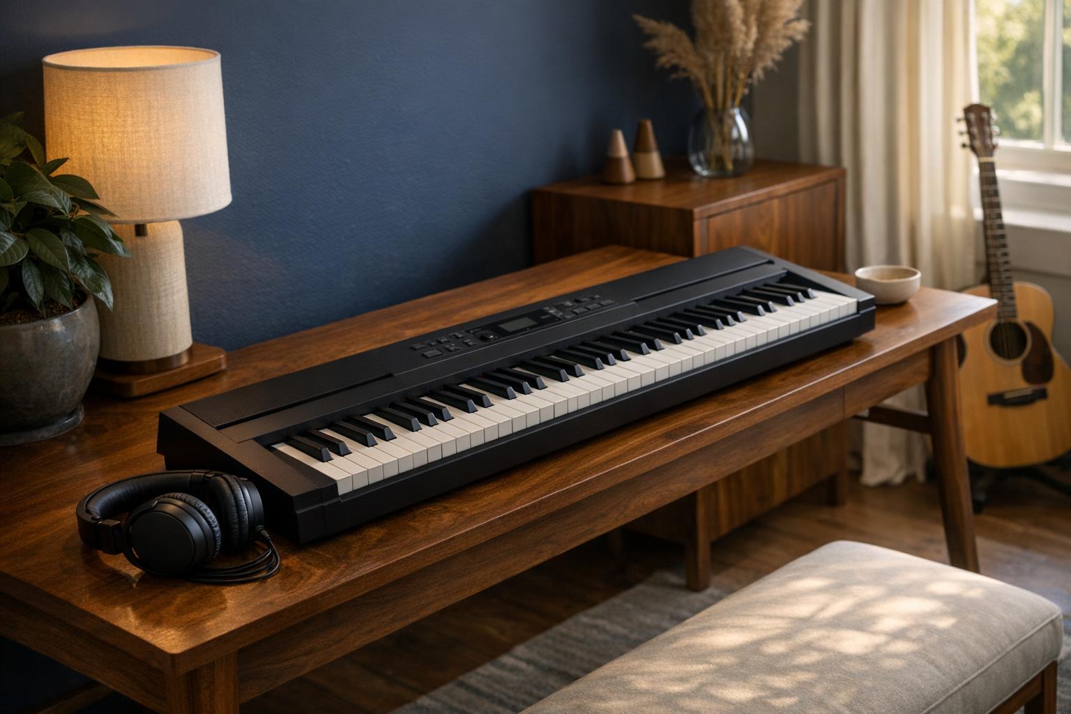 Digital Piano Headphones and Quiet-Use Planning AI-generated editorial illustration.