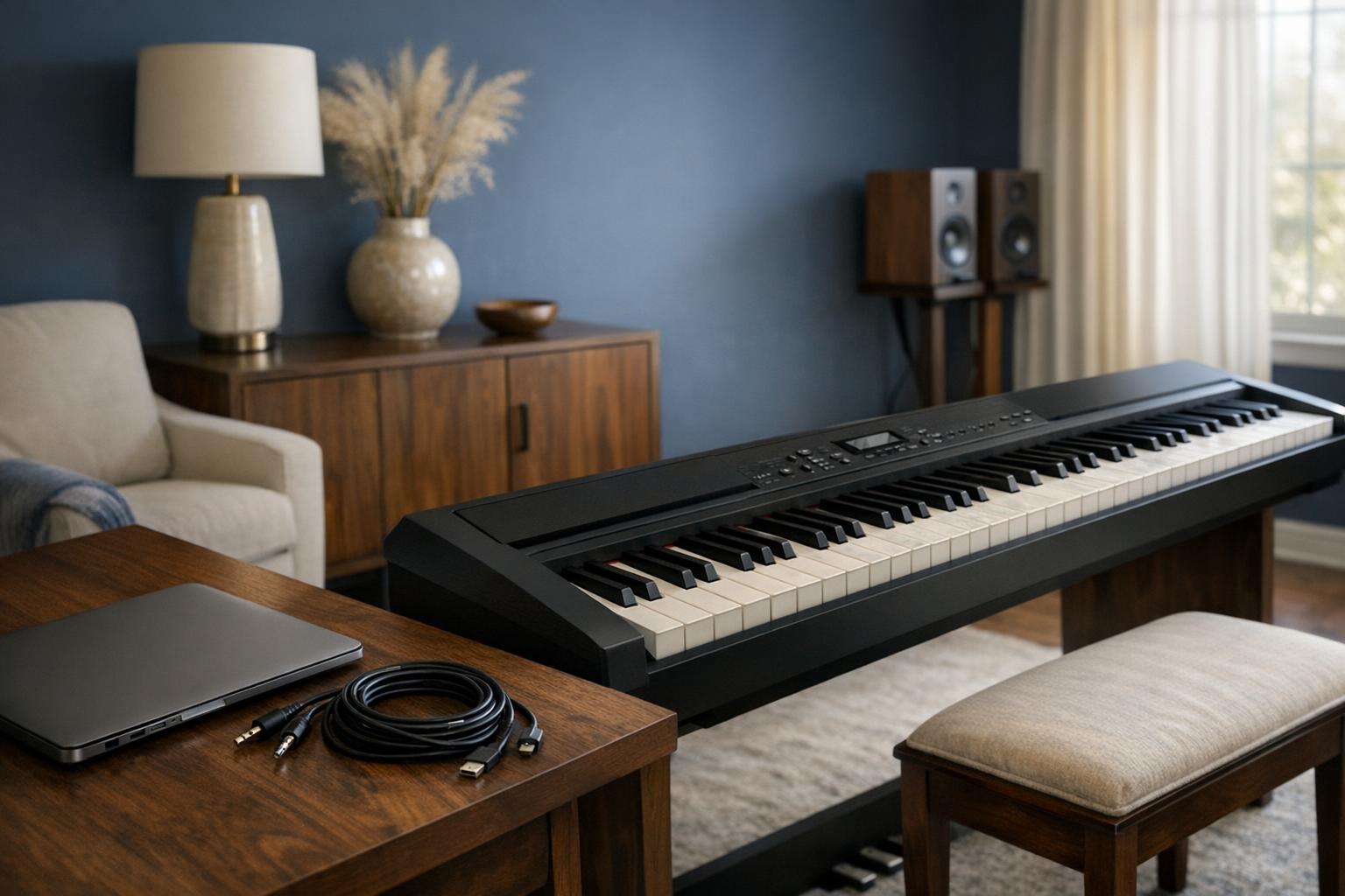 USB, MIDI and Audio Connections on Digital Pianos AI-generated editorial illustration.